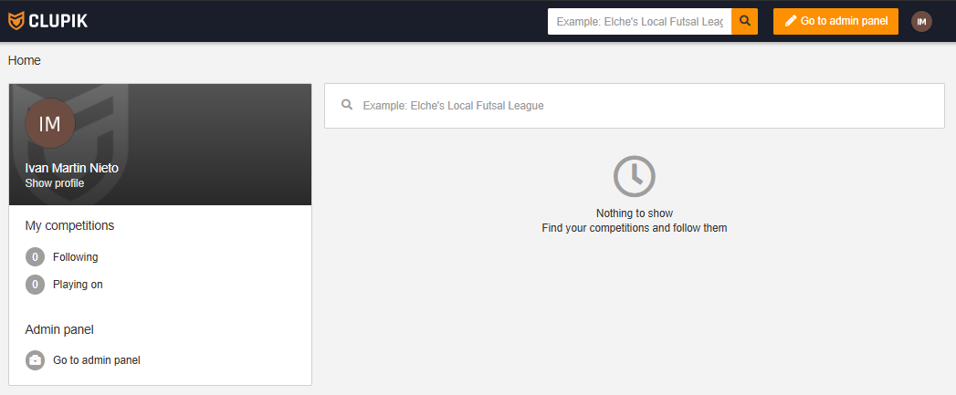 Interfaz de competiciones de Clupik